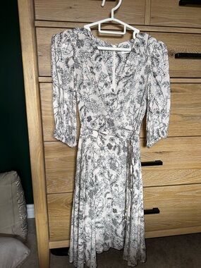 Calvin Klein Baby Pink Midi Wrap Dress with Black Floral Print